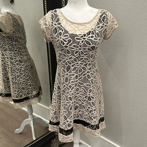 Anthropologie Made In San Francisco Dress Lace Woven Black Cream Small Lined